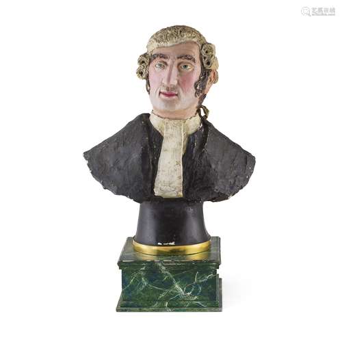 PAINTED PLASTER AND PAPIER-MÂCHÉ BUST OF AN ADVOCATE 20TH CENTURY