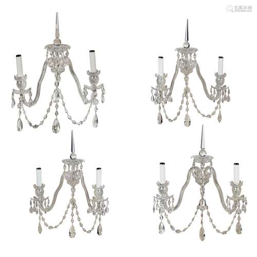 SET OF FOUR CUT GLASS WALL SCONCES MODERN