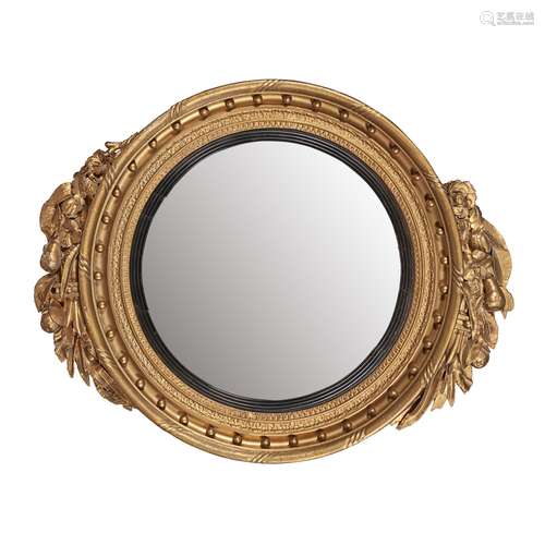 REGENCY GILTWOOD CONVEX MIRROR EARLY 19TH CENTURY