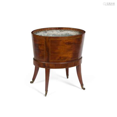 Y GEORGE III MAHOGANY AND ROSEWOOD CROSSBANDED WINE COOLER EARLY 19TH CENTURY