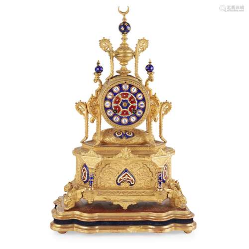 FRENCH GILT METAL AND ENAMEL MANTEL CLOCK FOR THE TURKISH MARKET 19TH CENTURY