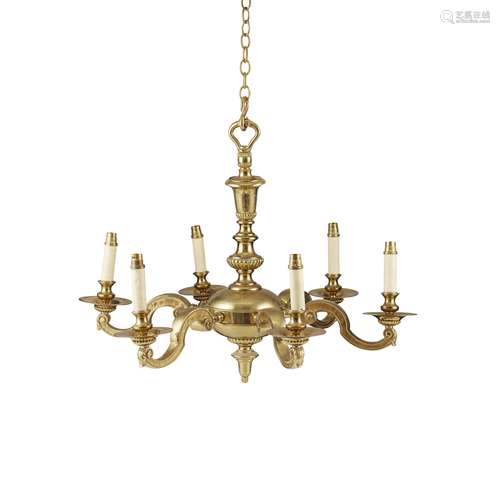 BRASS SIX LIGHT CHANDELIER 20TH CENTURY