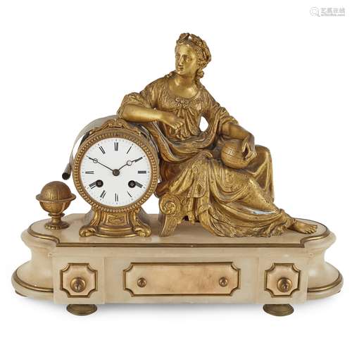 FRENCH GILT METAL AND ONYX MANTEL CLOCK LATE 19TH CENTURY