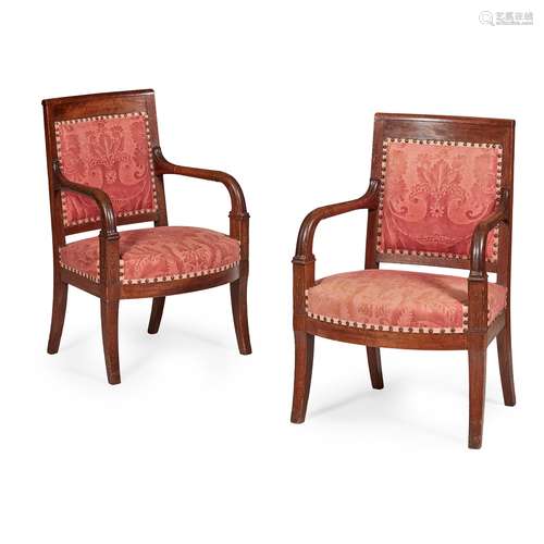 PAIR OF FRENCH EMPIRE MAHOGANY ARMCHAIRS EARLY 19TH CENTURY