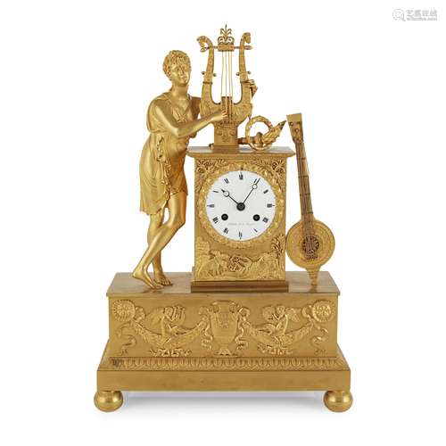 FRENCH EMPIRE SCULPTURAL GILT BRONZE MANTEL CLOCK EARLY 19TH CENTURY