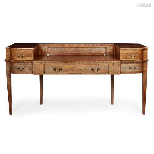 Y LATE GEORGE III MAHOGANY STAGEBACK SIDEBOARD EARLY 19TH CENTURY