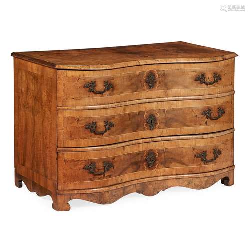 GERMAN WALNUT AND INLAID SERPENTINE COMMODE 18TH CENTURY