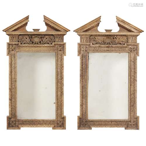 PAIR OF GEORGE II STYLE CARVED PINE PIER MIRRORS LATE 20TH CENTURY