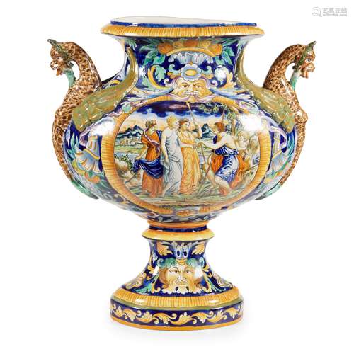 LARGE ITALIAN MAIOLICA URN 19TH CENTURY