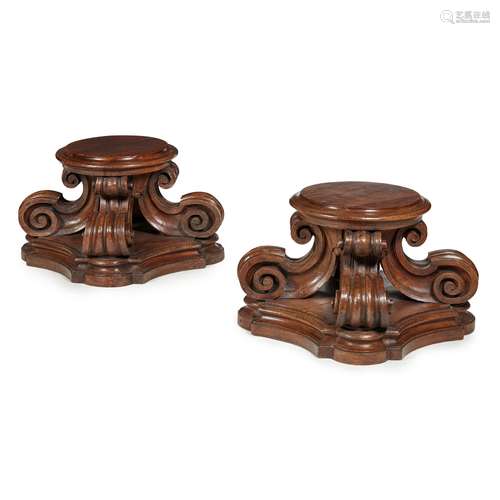 PAIR OF ITALIAN WALNUT PEDESTAL BASES 19TH CENTURY