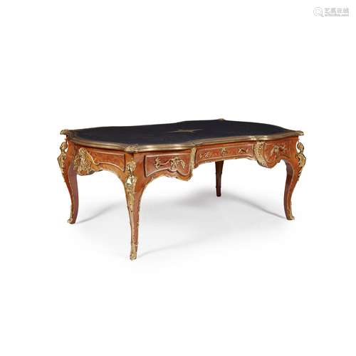 FINE LOUIS XV STYLE KINGWOOD, PARQUETRY, AND GILT BRONZE BUREAU PLAT MID 20TH CENTURY