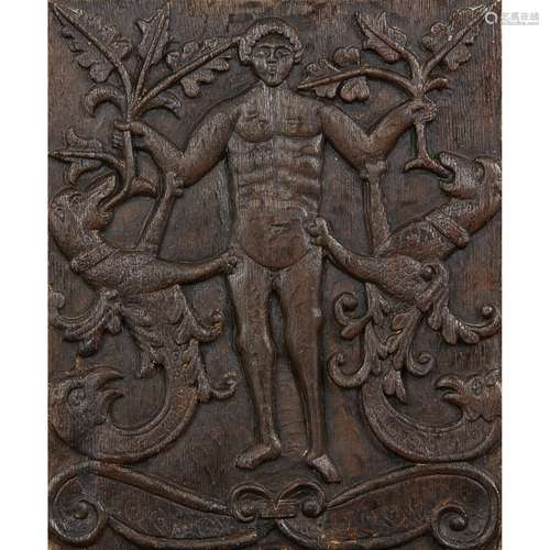 ANGLO-FLEMISH CARVED OAK PANEL 16TH/ EARLY 17TH CENTURY