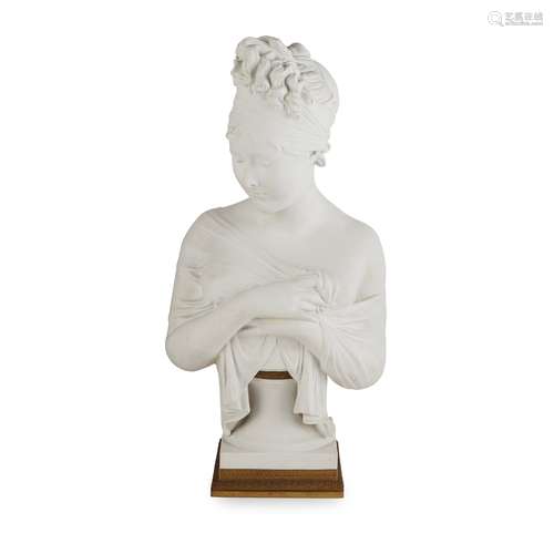 SÈVRES BISQUE BUST OF MADAME RÉCAMIER, AFTER JEAN ANTOINE HOUDON 19TH CENTURY