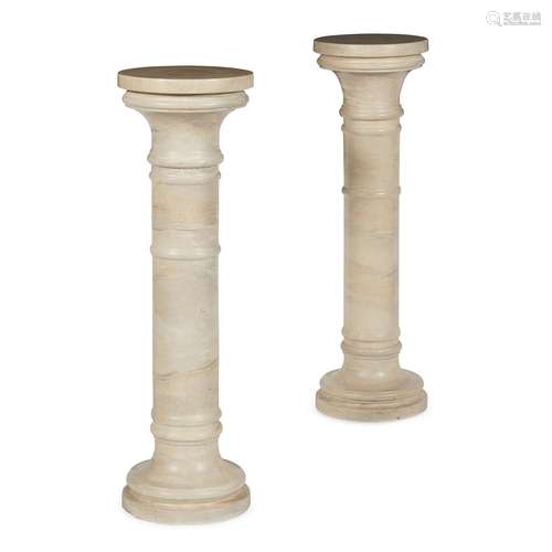 PAIR OF SCAGLIOLA STONE PEDESTALS MODERN