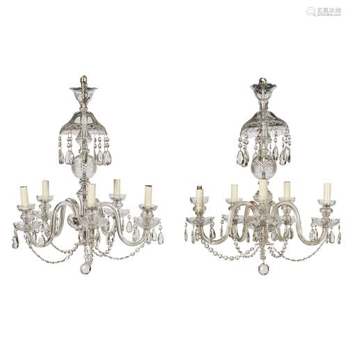 PAIR OF CUT GLASS SIX LIGHT CHANDELIERS