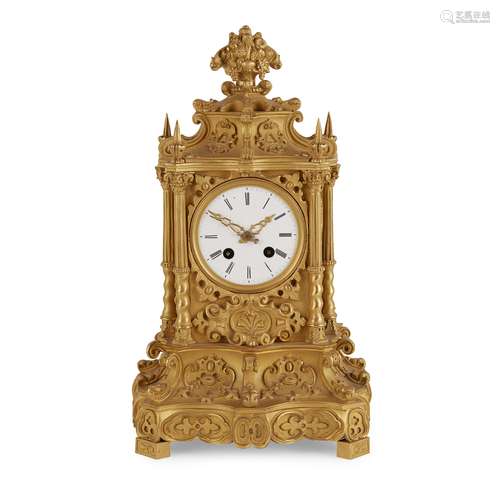 FRENCH GILT METAL MANTEL CLOCK, RAINGO FRÈRES, PARIS LATE 19TH CENTURY