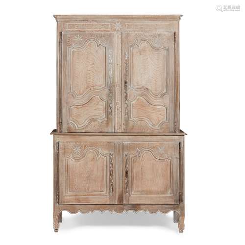 FRENCH PROVINCIAL LIMED OAK ARMOIRE A DEUX CORPS 18TH CENTURY