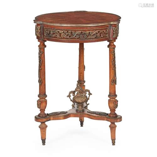 FRENCH STYLE KINGWOOD GILT METAL MOUNTED BOUILLOTTE TABLE 19TH CENTURY