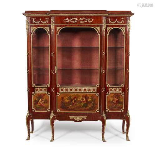 FINE FRENCH MAHOGANY, VERNIS MARTIN, AND GILT BRONZE MOUNTED DISPLAY CABINET LATE 19TH CENTURY