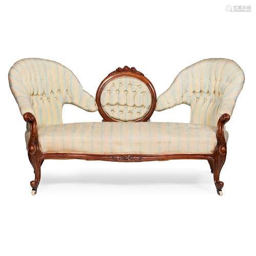 VICTORIAN WALNUT FRAMED CHAIR-BACK SETTEE MID 19TH CENTURY