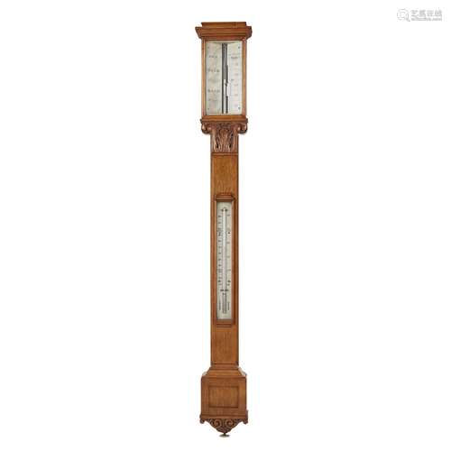 Y VICTORIAN OAK STICK BAROMETER, BY ADIE LONDON MID 19TH CENTURY