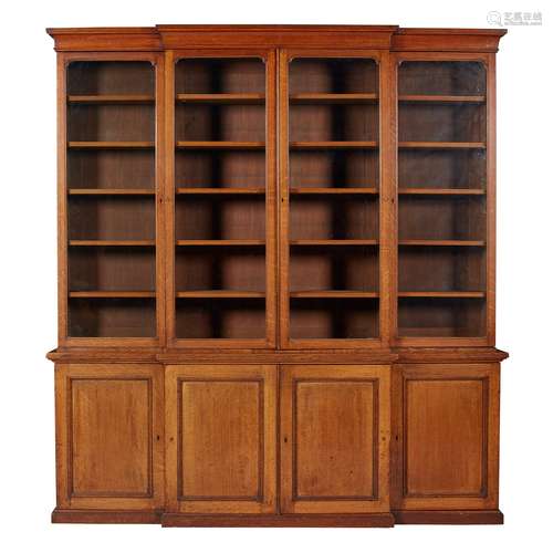 VICTORIAN OAK BREAKFRONT LIBRARY BOOKCASE 19TH CENTURY