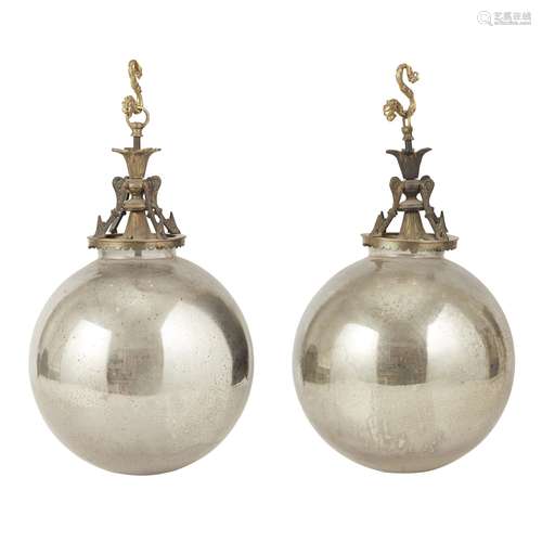 PAIR OF LARGE SILVERED WITCH BALLS 19TH CENTURY