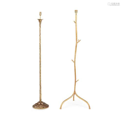 TWO GILT METAL STANDARD LAMPS MODERN