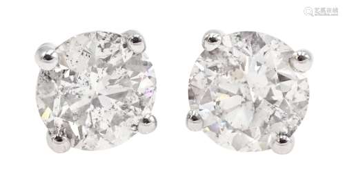Pair of 18ct white gold round brilliant cut diamond stud earrings, hallmarked, diamond total weight