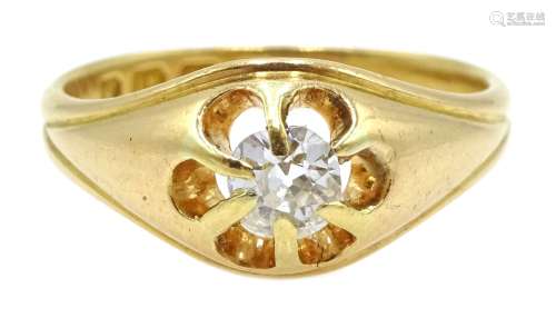 Victorian 18ct gold single stone diamond ring, Birmingham 1865, central diamond approx 0.30 carat