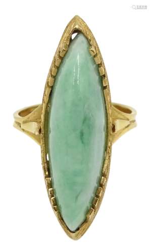 18ct gold marquise shaped jade ring, stamped 750 [image code: 4mc]