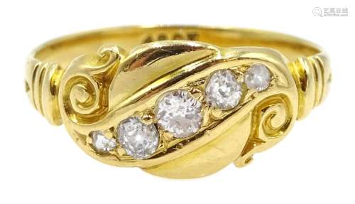 Edwardian gold five stone diamond ring, stamped 18ct