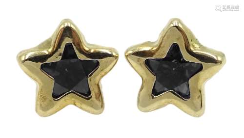 Pair of gold blue stone star stud earrings, stamped 9K