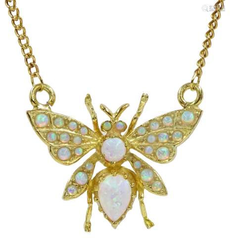 Silver-gilt opal butterfly pendant necklace, stamped 925