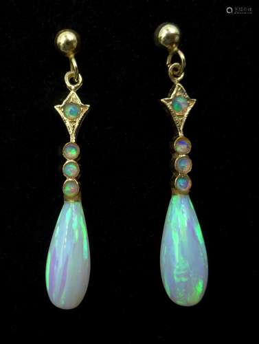 9ct gold opal pendant earrings, stamped 375