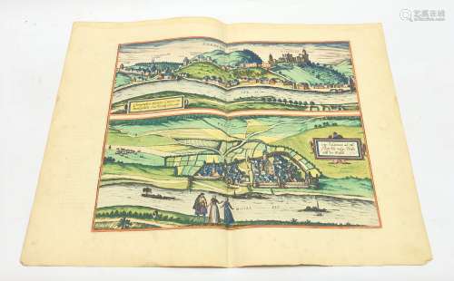 Georg Braun (1541-1622) & Franz Hogenberg (1538-1598) - Hand coloured Map of Sarbvrgvm with Palatio