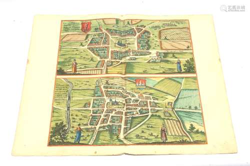 Georg Braun (1541-1622) & Franz Hogenberg (1538-1598) - Hand coloured Map of Heide with Meldopie be
