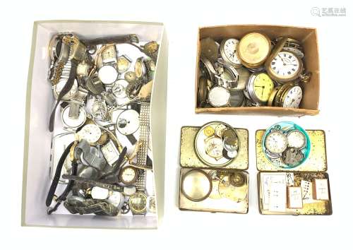 A group of assorted pocket watches, wristwatches and parts, for spares and repairs.