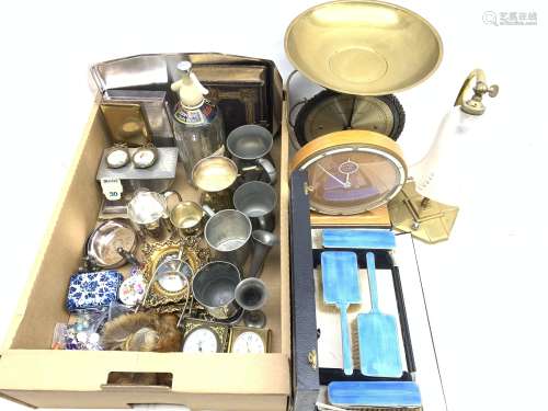A collection of assorted items, to include a silver mounted desk stand with inkwell and calendar, h