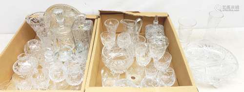 A selection of assorted cut glass, to include decanters, vases, drinking glasses, etc.