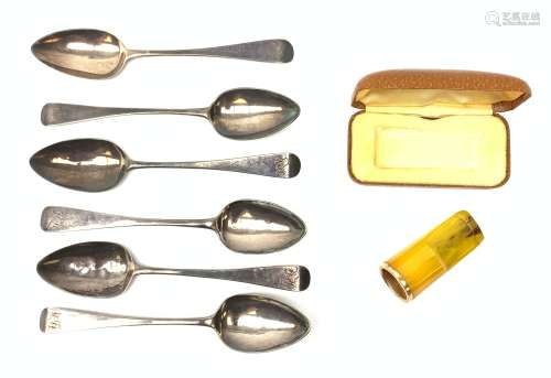A set of six George III teaspoons, of Old English pattern with engraved initials to terminal, hallma