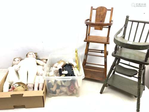 A large quantity of modern and reproduction bisque headed dolls, together with two reproduction met