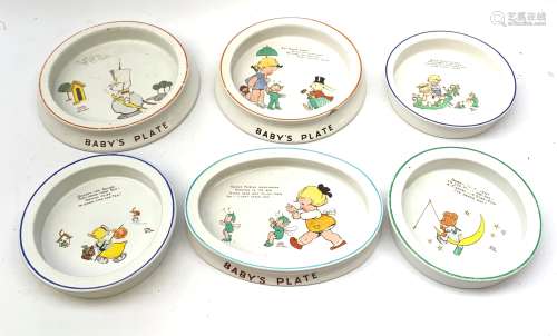 A group of Six Shelley Mabel Lucie Attwell baby plates, each with printed mark beneath.