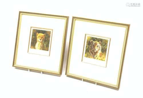 Two small limited edition David Shepherd prints, depicting tiger and cheetah, each signed and numb