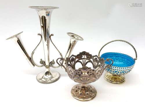A WMF silver plated Art Nouveau pierced pedestal bowl, of circular form with twin handles, the bowl