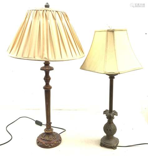 Two modern antique style table lamps, the first with artichoke modelled stem, the second with knoppe