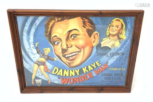 A framed and glazed vintage film poster, detailed Samuel Goldwyn presents Danny Kaye in Wonder Man,