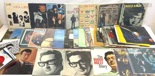 A collection of approximately 35 vinyl records, to include Buddy Holly two The Buddy Holly Story LVA