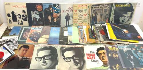 A collection of approximately 35 vinyl records, to include Buddy Holly two The Buddy Holly Story LVA