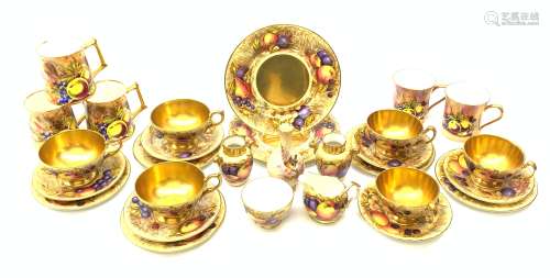 A selection of Aynsley fruit decorated teawares, comprising three large teacups and saucers, three s